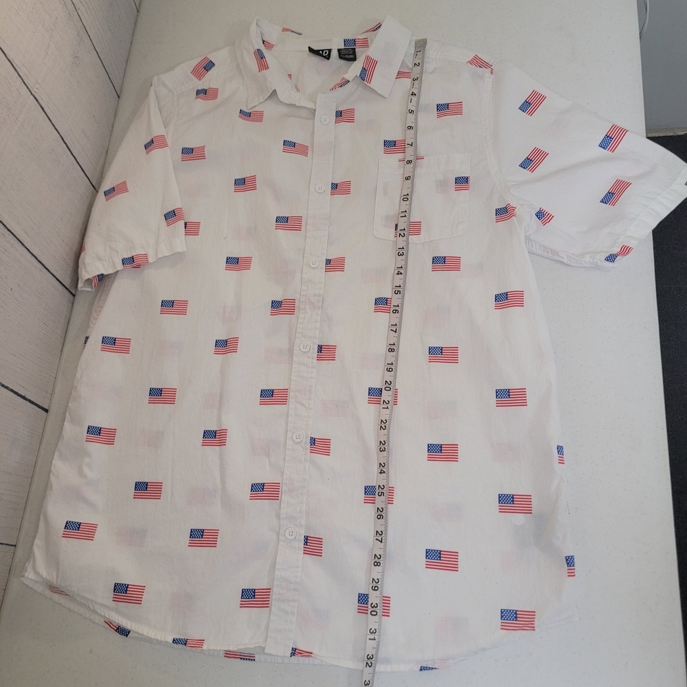 Mad Engine XXL Button Down Shirt White American Flag Print Short Sleeve Cotton - Picture 5 of 8
